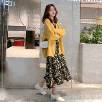 Sandro Moscoloni knitted cardigan two-piece set 2022 Spring and Autumn Small Age Reduction Floral Dress