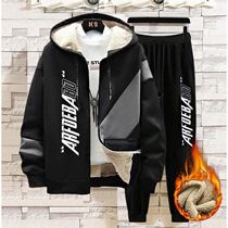 Autumn and winter plus velvet Padded cashmere cardigan sweater mens warm casual sportswear mens hooded jacket