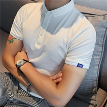 Summer mens short-sleeved T-shirt business casual ice silk polo shirt Striped body shirt Solid color slim high-end sense top