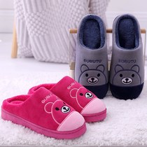 Winter couple cotton slippers female thick bottom autumn winter home non-slip indoor moon bag with warm hair slippers men