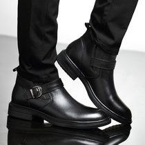 Tide brand high-help business leather shoes mens autumn and winter New Wild dress British style Martin boots leisure medium short boots