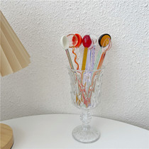 yowoyowoo homemade summer stained glass spiral spoon coffee spoon milk mixing rod creative dessert spoon