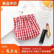Day-of-mouth red containing mouth gold buns net red plaid fabric bag students headphone key bag coin bag