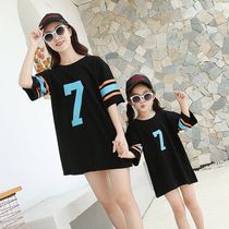 Parent-child cotton dress 2021 summer New Fashion female Korean version of long foreign style short sleeve