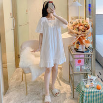 Summer cotton night dress womens short-sleeved princess style student Korean lace pajama dress cute loose girl home clothes