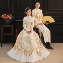 Xiuhe female 2021 New champagne wedding Chinese dress bride Golden show kimono couple toast