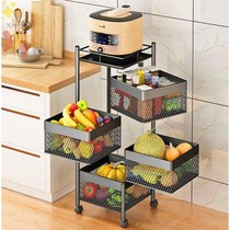 Rotatable kitchen vegetable basket shelf floor multi-layer storage rack multi-function storage rack