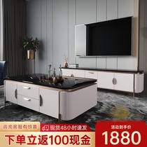 Modern simple light luxury Marble coffee table TV cabinet combination Italian living room Bedroom small apartment Rock floor cabinet