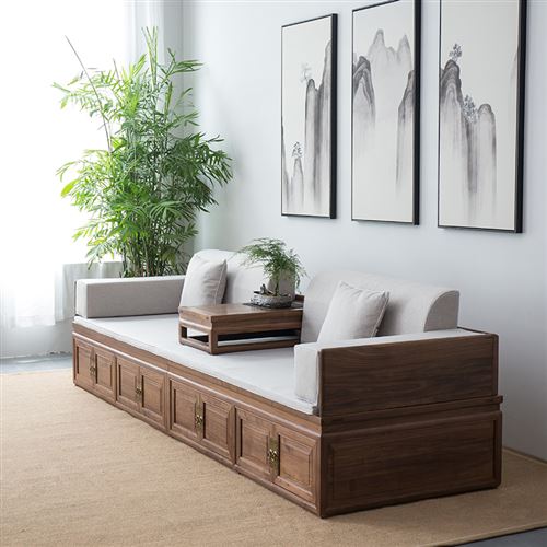 New Chinese style Hu Mu solid peach Arhat bed Living room Tatami sofa Yi Zen box L-type mortise and tenon sofa bed combination home