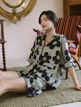 Pajamas womens summer thin ice silk short-sleeved shorts two-piece fashion can wear outside the suit new silk home clothes