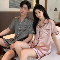 Couple pajamas womens summer thin 2021 new ice silk short-sleeved mens home clothes spring and autumn day two-piece suit