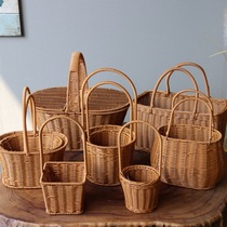 Pastoral style series rattan basket plastic rattan imitation vines hand woven flower basket Hand bag picnic basket