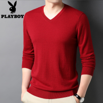 Playboy Cardigan Men 100 Pure Wool Autumn and Winter Thin Knit Red Sweater