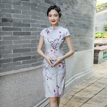 Silk flower cheongsam womens summer modified version 2021 new young Chinese style everyday wearable dress