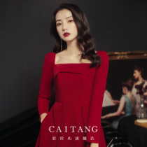 Red toast gown gown bride 2022 new French style little sub back door engagement dress wedding dresses wedding summer women