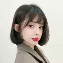 Wig short hair female summer full hair silk natural full head sleeve type medium and long clavicle hair air bangs wig set
