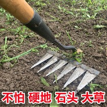 Six-tooth hoe weeding rake reinforcement double-layer welding Agricultural Garden manganese steel Sawtooth hoe grass grass grass soil loosening artifact