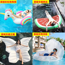 Net red swimming ring adult horse Rose gold Flamingo water inflatable toy floating bed floating row childrens sole resistance