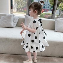 2021 summer new childrens loose cute stitching lace skirt skirt girls simple large round point dress