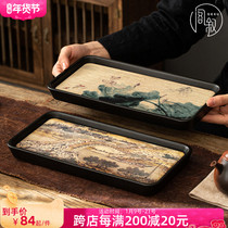 Creative quick-drying water-absorbing tea tray ceramic dry brewing table teapot small tray home rectangular retro tea set tea ceremony accessories