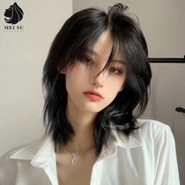 Wolf-tailed mullet head wig short hair female samurai head long hair Japanese age reduction level clavicle hair natural full head cover type
