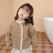 Girls knitted cardigan spring and autumn 2021 new Korean version of baby girl sweater coat children's foreign style