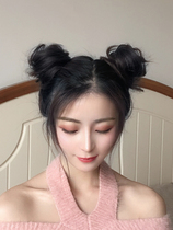 Double ball head wig circle wig Female flower bud head dish hair device Age reduction Fluffy natural rubber band grab clip wig bag