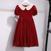 Red Girl Dress Summer Bubble Sleeve Pengpeng Mesh Western Wedding Little Girl Evening Dress Princess Skirt