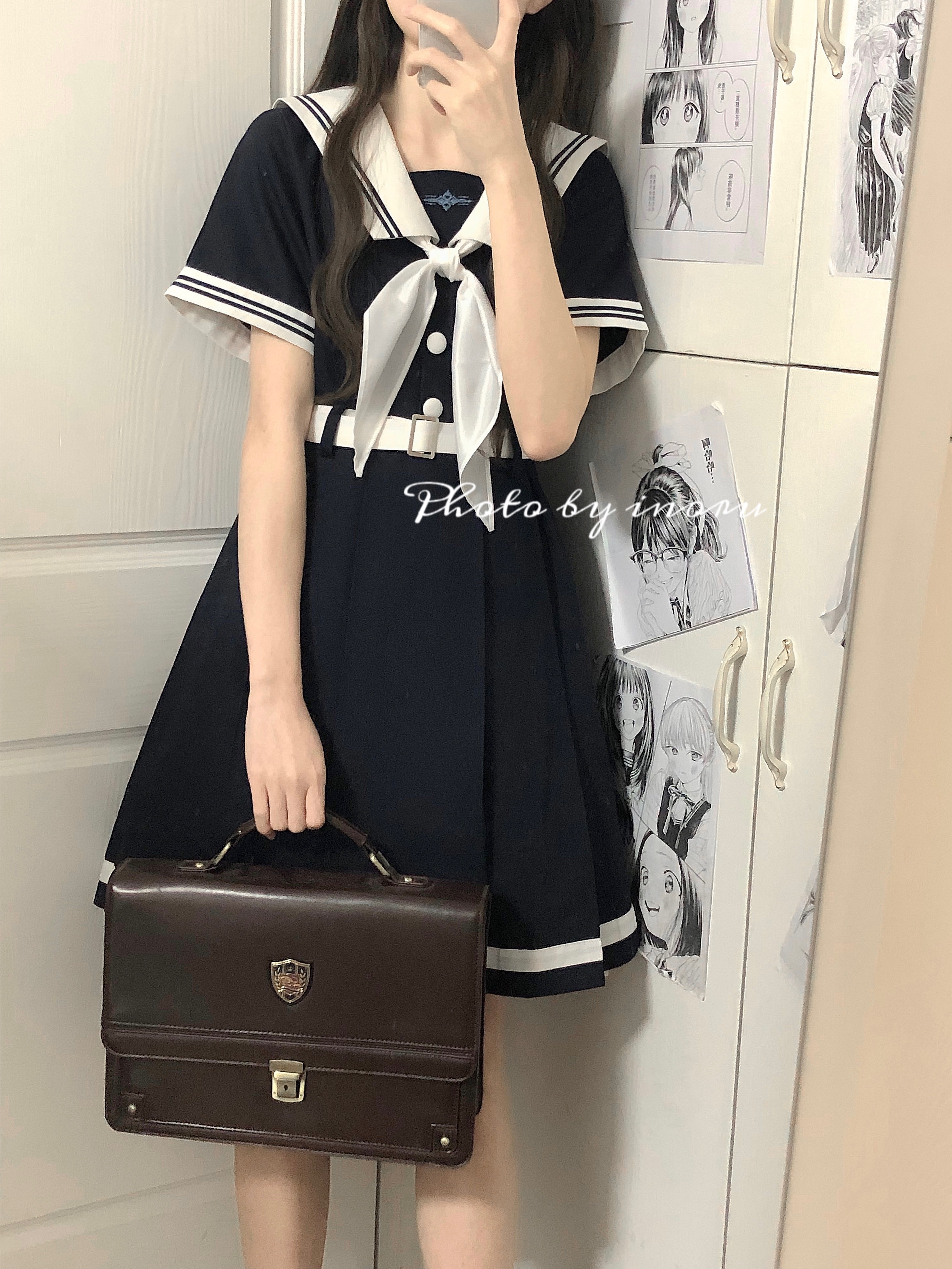 Qiu Youyu [Lanfan High School] オリジナル JK 制服シアンシルバーグレーセーラードレス真夏のドレス女性用