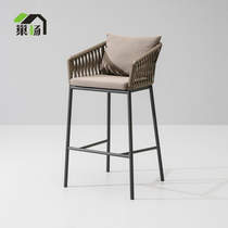 Leisure rattan backrest bar chair aluminum alloy outdoor tall creative rattan bar chair bar stool modern simple