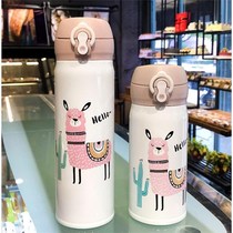 Korean version ins male and female students 304 stainless steel thermos cartoon cute small fresh water cup Couple best friend tea cup