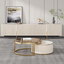  Light luxury Nordic coffee table TV cabinet complete combination living room modern simple small apartment household round storage furniture
