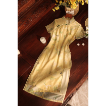 Yellow cheongsam 2021 new summer young mid-length girl modified retro cotton and linen small man dress