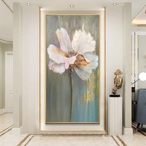 Hand-painted oil painting light extravagant atmosphere flower porch house decoration painting vertical villa bedroom bedside mural hibiscus flower