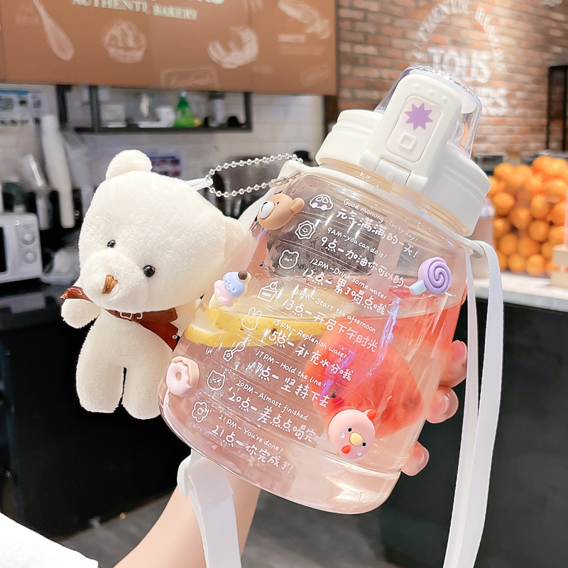 Cup female summer children cute large capacity water cup with straw net red kettle Big belly bucket portable high face value