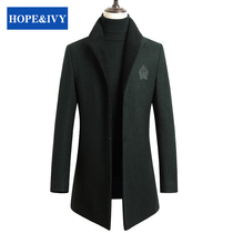  hopeivy autumn and winter mens woolen coat stand-up collar mid-length high-end slim woolen Chinese jacket