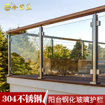 Tempered glass stair handrail railing trough guardrail Balcony outdoor terrace 304 stainless steel column square tube installation
