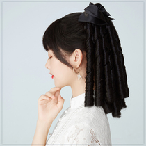 Wig ponytail female Roman roll Miss Republic of China big lady fried tit Princess retro cheongsam bow performance simulation curly hair