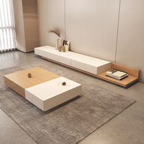 Eagle Jun Day style Silence Wind Original Wood Color TV Cabinet Tea Table Combination Modern Minima Telescopic Living Room TV Cabinet Ground Cabinet