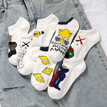 5 Double Loaded Socks men and women Ins Chains Short socks Japanese Low waist summer lovers pure cotton shallow mouth thin cartoon boat socks