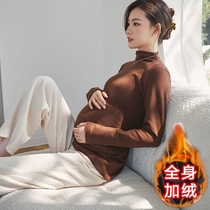 Pregnant women autumn coat autumn winter base shirt autumn winter with high neck plus velvet T-shirt winter autumn clothing pregnant women winter