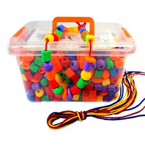 Children handmade threading large string of beads toys wearing rope beads Early teaching male girls hand necklace to make wrap around bead building blocks