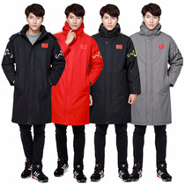 Aon stepping snow plus velvet thickened jacket medium and long cotton clothes Chinese national team athletes coat men and women winter feet