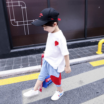 Tide brand childrens clothing Boys short-sleeved suit 2021 new foreign style male baby summer casual summer two-piece suit