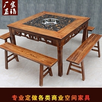 Hot pot table restaurant table and chair combination table solid wood hot pot table marble string incense round table induction cooker smokeless