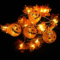 Korean version 2019 Korean version Halloween maple leaf pumpkin lamp string terror ghost face led battery case light string
