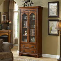 American solid wood bookcase glass bookcase European study furniture double door locker combination with door bookcase storage cabinet