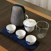 Sheep Jade kung fu travel tea set carrying case portable outdoor portable high-end fast guest Cup a pot of Three Cups