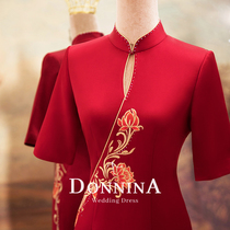Dona Xi mother-in-law wedding banquet cheongsam 2021 new size wine red mother to participate in wedding dress Noble