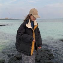 Down cotton clothes female 2021 New Korean version of loose Hong Kong wind student ins bread clothing thick cotton coat winter coat